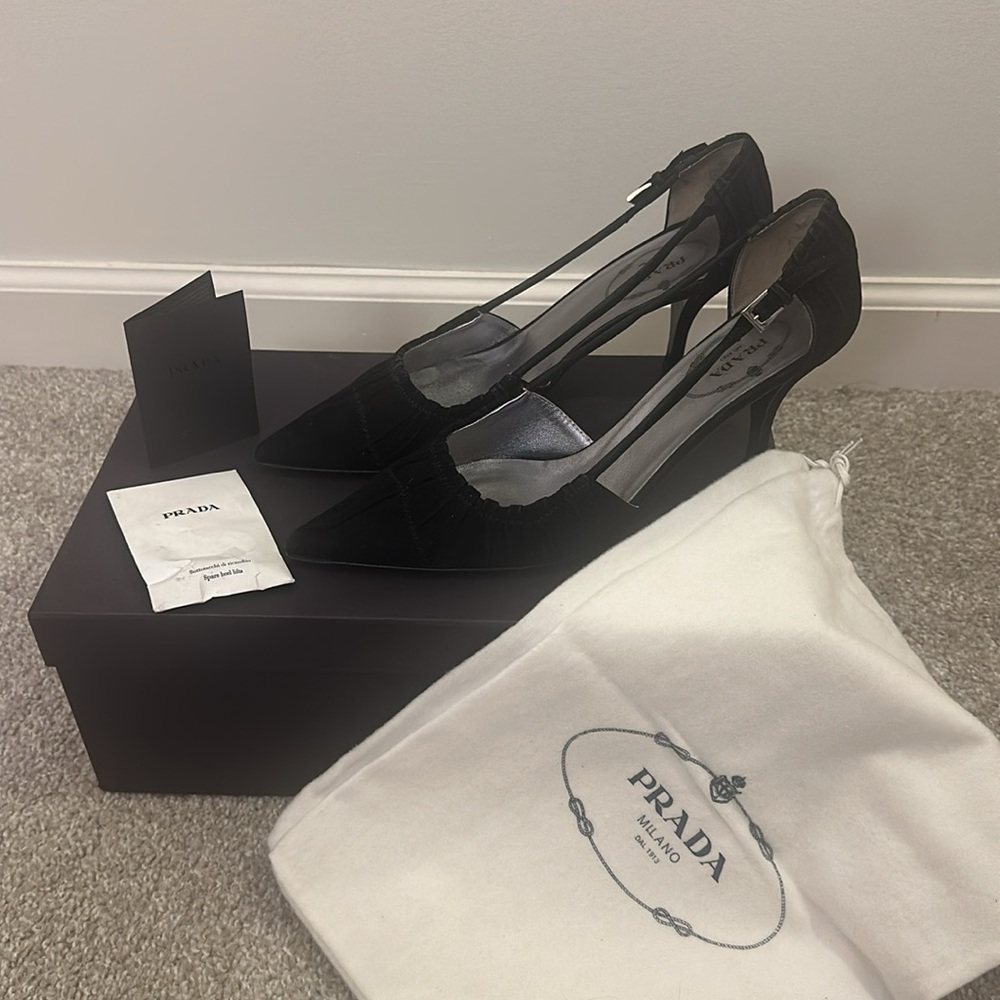 Prada Satin Pleated Accents Slingback Pumps